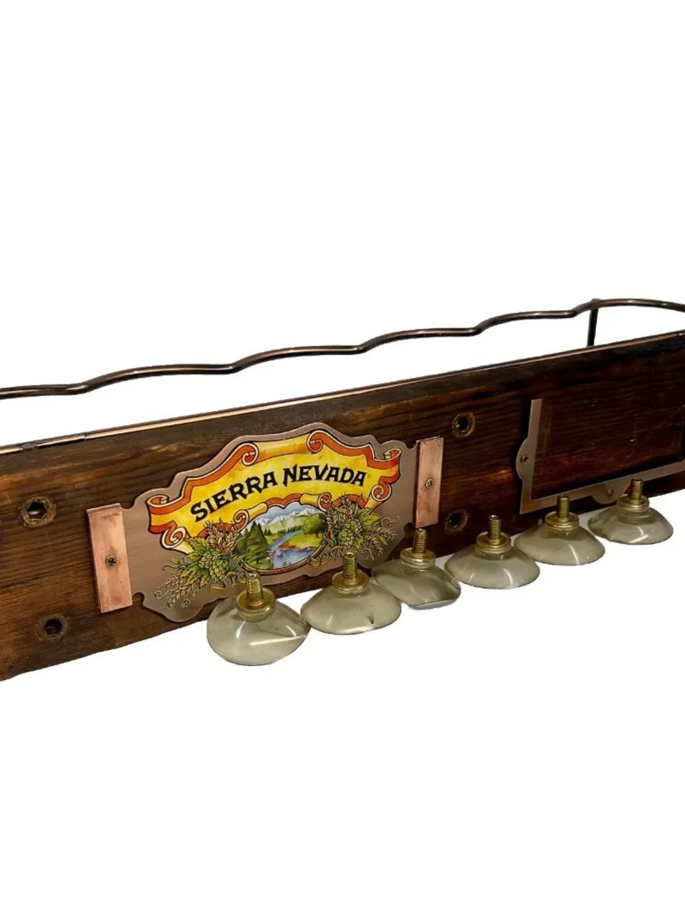 Sierra Nevada 6 Beer Bottle Floating Bar Shelf Rack Wood Copper Window Mounted